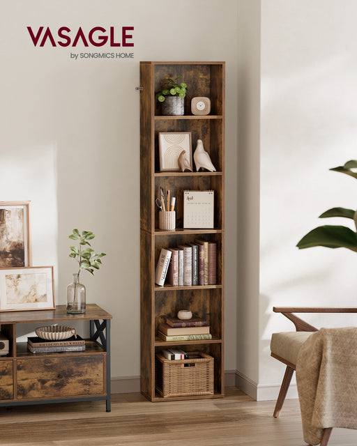 6 Tier Rustic Brown Bookshelf with Open Shelves for Home Office or Living Room by Vasagle