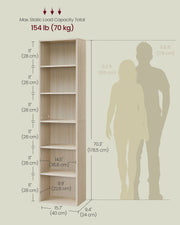 6 Tier Tall Bookcase Natural Beige Freestanding Bookshelf for Home Office Storage by Vasagle