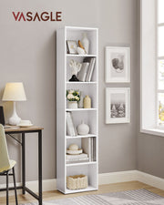 Tall White Bookcase with 6 Shelves for Home or Office Storage 178 cm by Vasagle