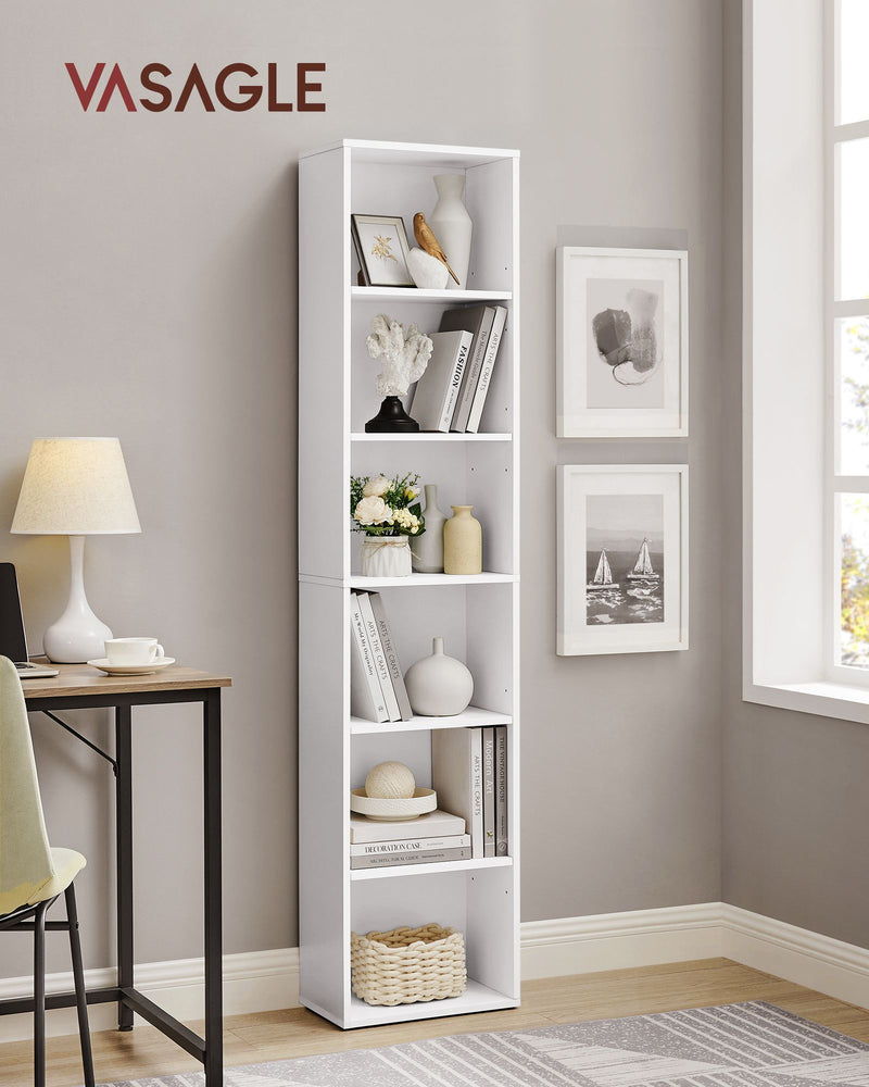 Tall White Bookcase with 6 Shelves for Home or Office Storage 178 cm by Vasagle
