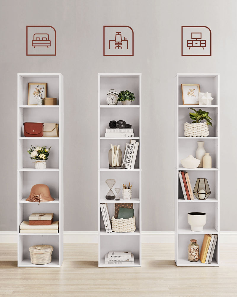 Tall White Bookcase with 6 Shelves for Home or Office Storage 178 cm by Vasagle