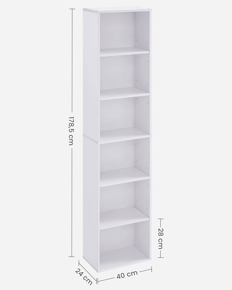 Tall White Bookcase with 6 Shelves for Home or Office Storage 178 cm by Vasagle