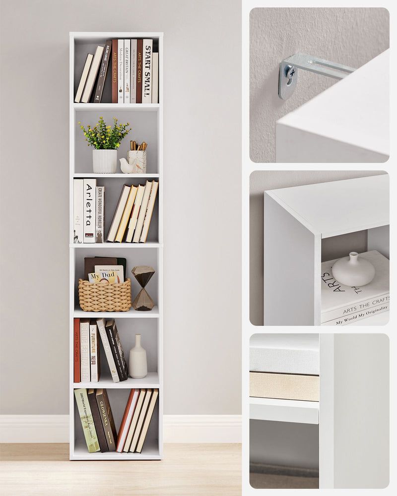 Tall White Bookcase with 6 Shelves for Home or Office Storage 178 cm by Vasagle