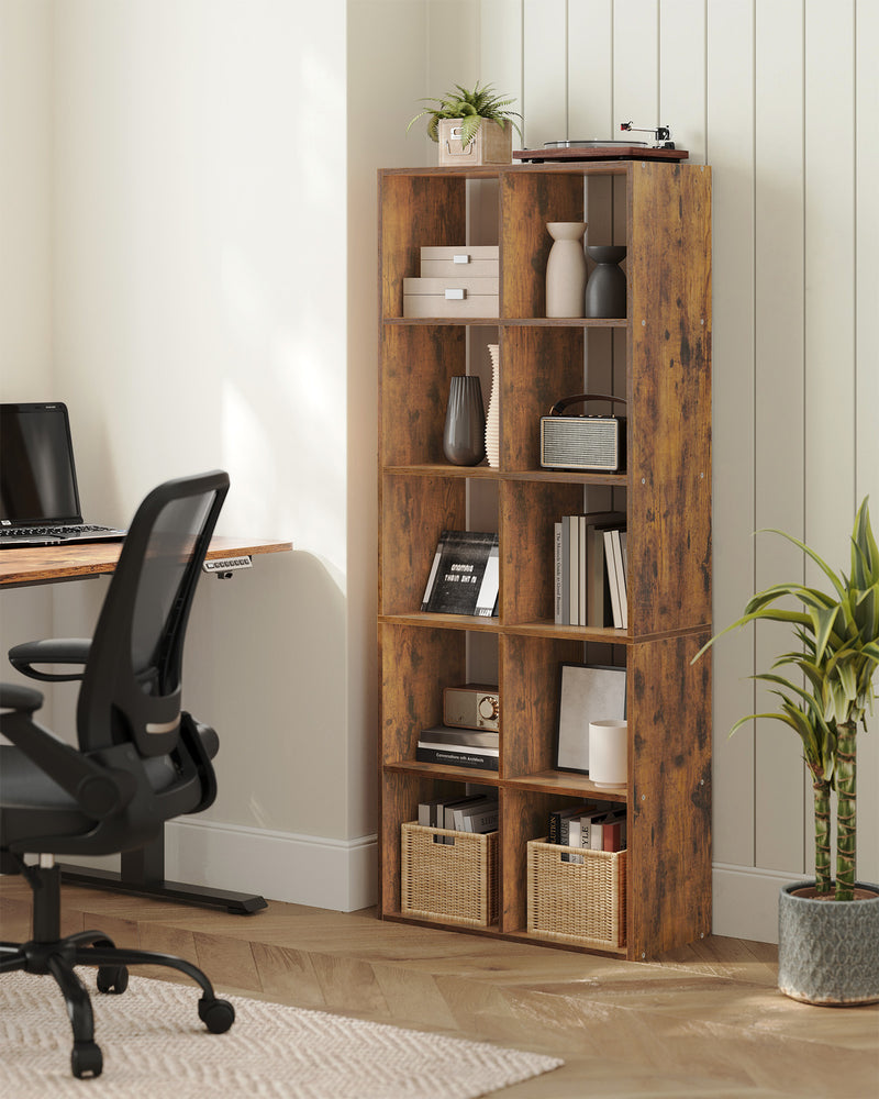 Rustic Brown 10 Cube Bookcase Storage Organiser for Living Room or Home Office by Vasagle