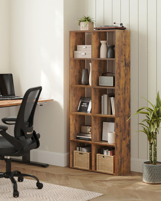 Rustic Brown 10 Cube Bookcase Storage Organiser for Living Room or Home Office by Vasagle