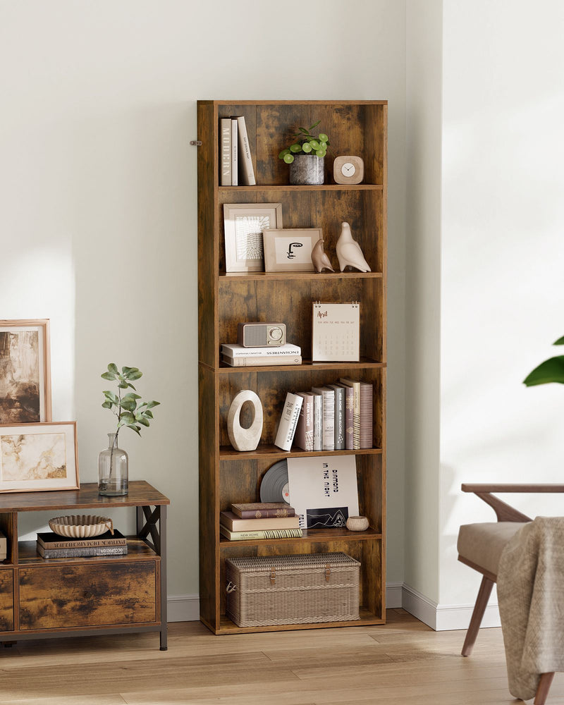 Rustic Brown Industrial Bookcase with 6 Spacious Shelves for Home or Office by Vasagle