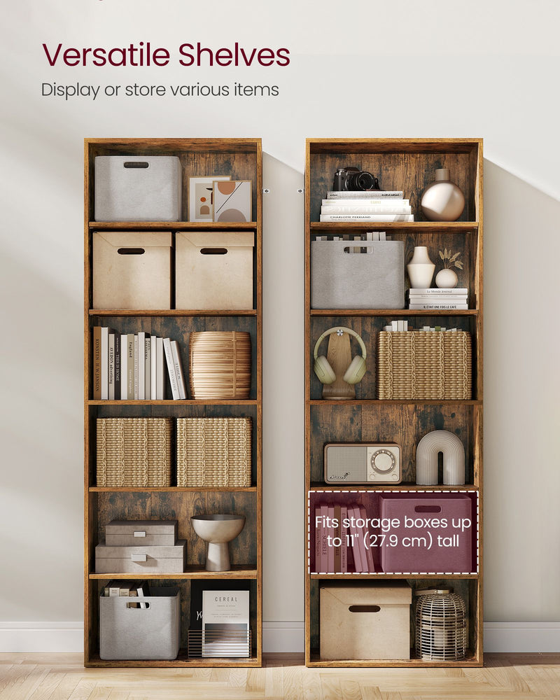 Rustic Brown Industrial Bookcase with 6 Spacious Shelves for Home or Office by Vasagle
