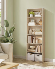 6 Tier Open Bookcase Natural Beige Freestanding Shelf Unit for Home Office by Vasagle