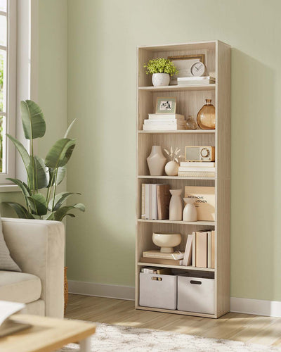 6 Tier Open Bookcase Natural Beige Freestanding Shelf Unit for Home Office by Vasagle