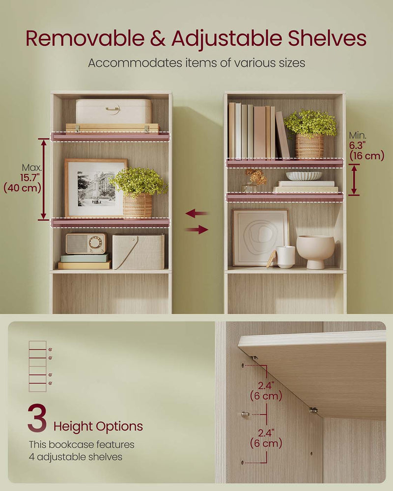 6 Tier Open Bookcase Natural Beige Freestanding Shelf Unit for Home Office by Vasagle