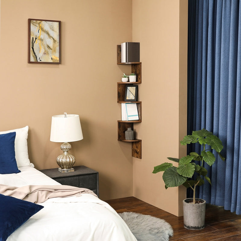 5 Tier Floating Corner Shelf Wall Mounted Space Saving Bookshelf for Bedroom by Vasagle VASAGLE