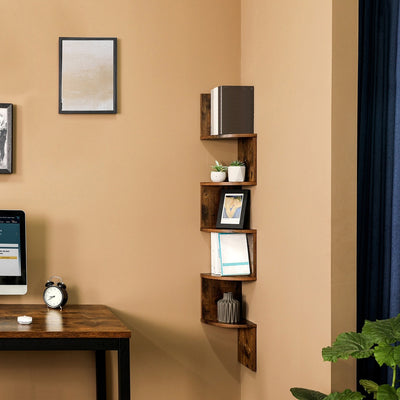 5 Tier Floating Corner Shelf Wall Mounted Space Saving Bookshelf for Bedroom by Vasagle VASAGLE