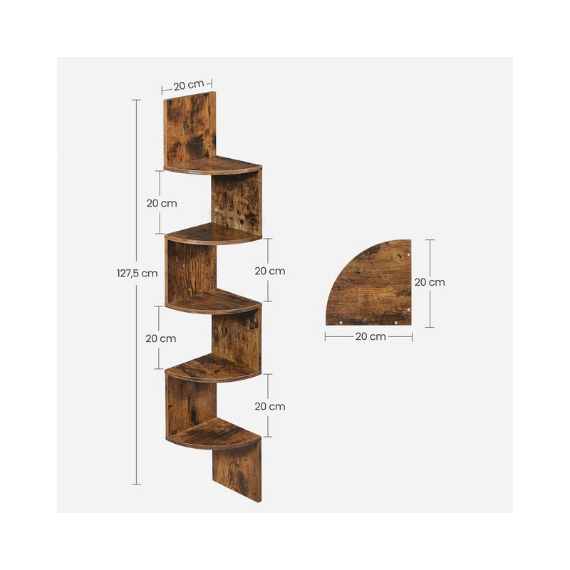 5 Tier Floating Corner Shelf Wall Mounted Space Saving Bookshelf for Bedroom by Vasagle VASAGLE
