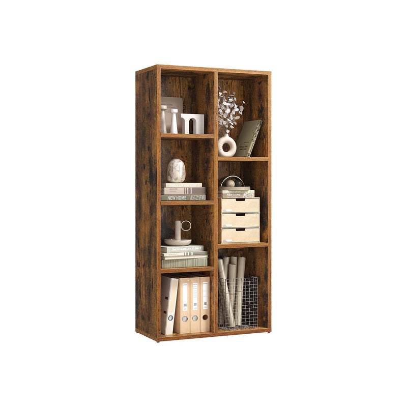 VASAGLE rustic brown 7 compartment bookshelf, full front view