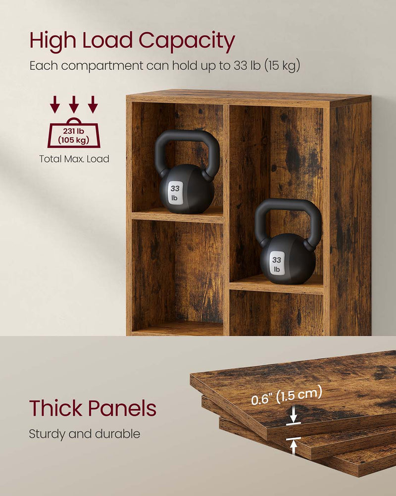 Dimensions diagram of the VASAGLE 7 compartment bookshelf