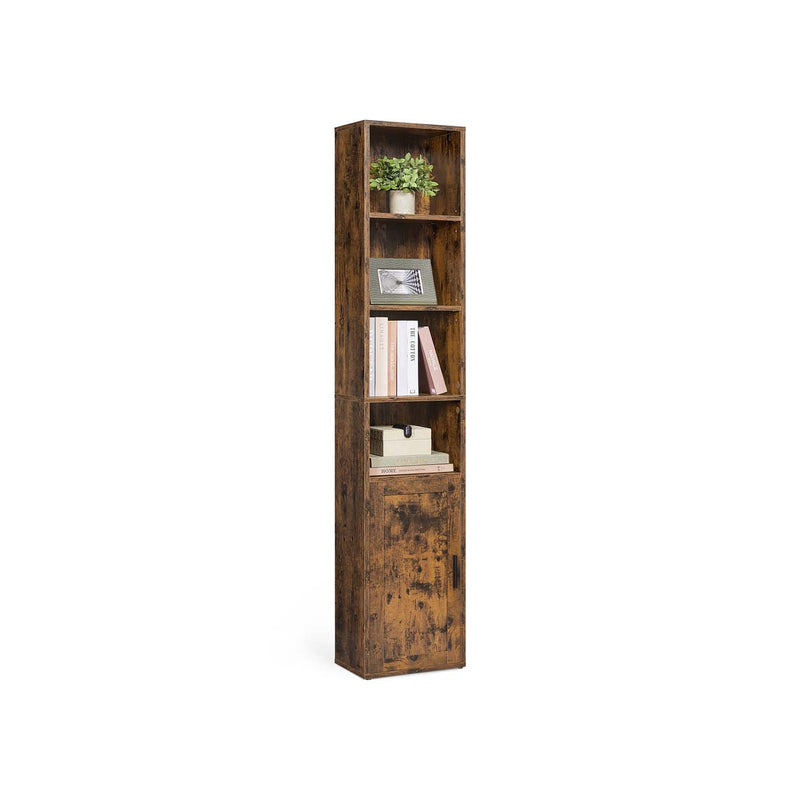Tall Wooden Bookcase with Storage Cabinet Underneath for Living Room by Vasagle, Rustic Brown, 31.8 x 24 x 175cm