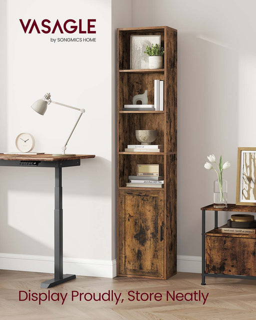 Tall Wooden Bookcase with Storage Cabinet Underneath for Living Room by Vasagle, Rustic Brown, 31.8 x 24 x 175cm