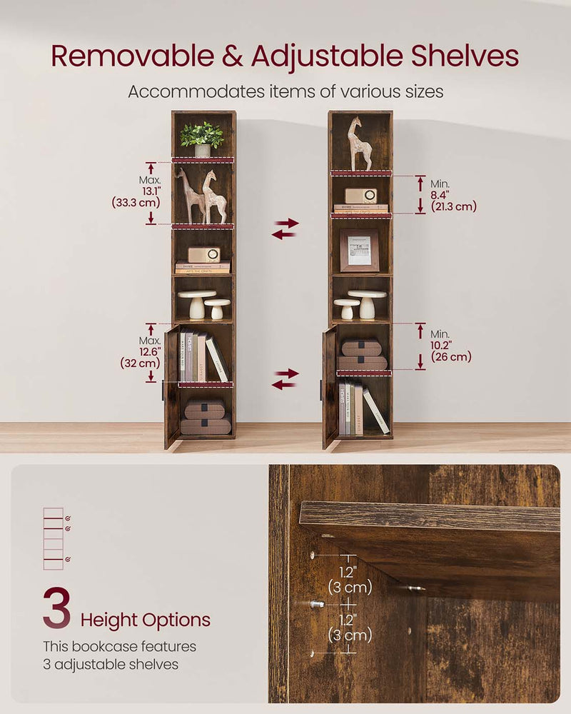 Tall Wooden Bookcase with Storage Cabinet Underneath for Living Room by Vasagle, Rustic Brown, 31.8 x 24 x 175cm