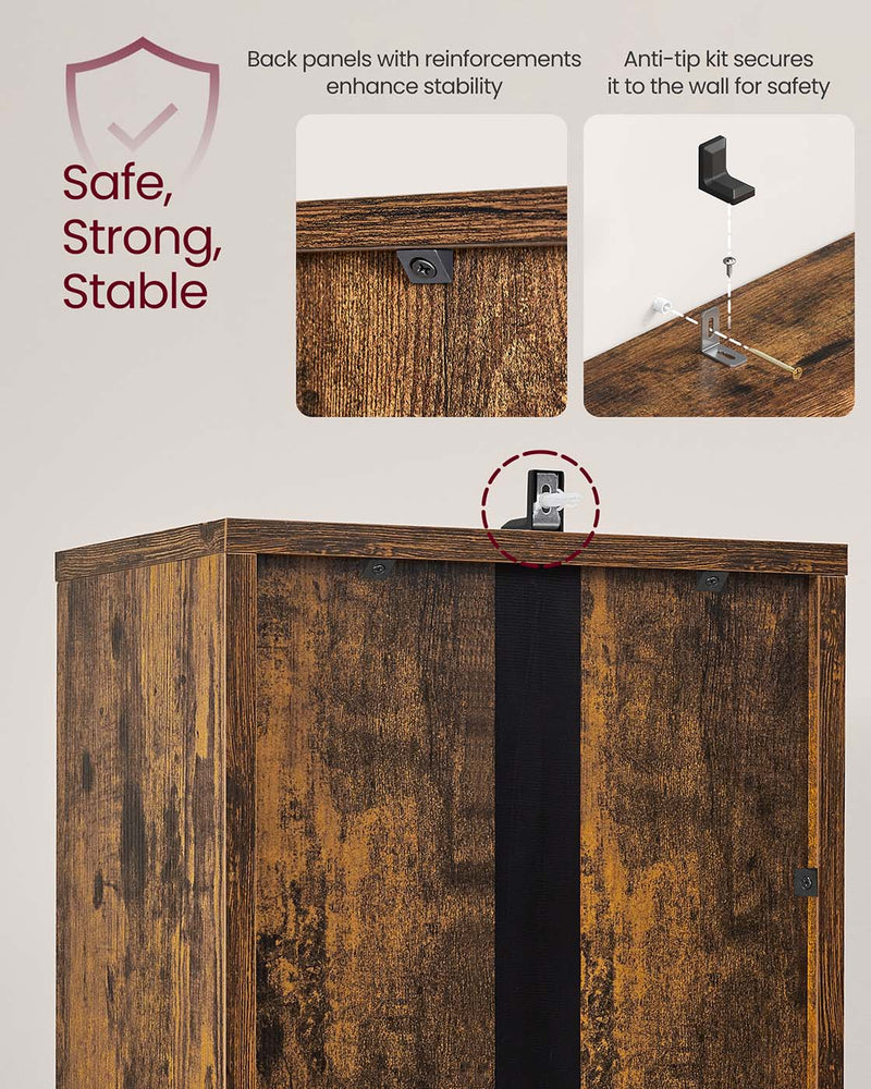 Tall Wooden Bookcase with Storage Cabinet Underneath for Living Room by Vasagle, Rustic Brown, 31.8 x 24 x 175cm