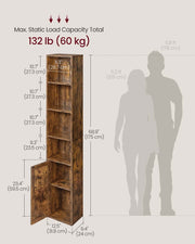 Tall Wooden Bookcase with Storage Cabinet Underneath for Living Room by Vasagle, Rustic Brown, 31.8 x 24 x 175cm