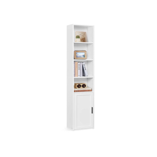 Tall Cloud White Wooden Bookcase with Door for Living Room or Office by Vasagle