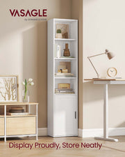 Tall Cloud White Wooden Bookcase with Door for Living Room or Office by Vasagle