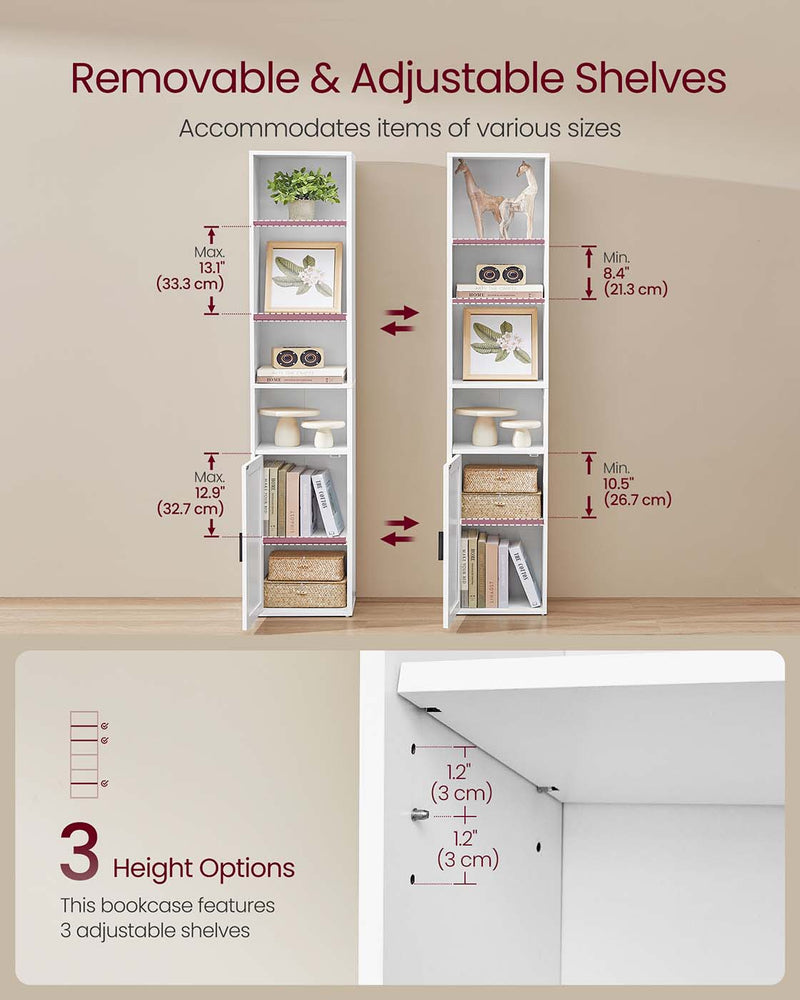 Tall Cloud White Wooden Bookcase with Door for Living Room or Office by Vasagle