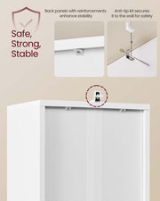 Tall Cloud White Wooden Bookcase with Door for Living Room or Office by Vasagle