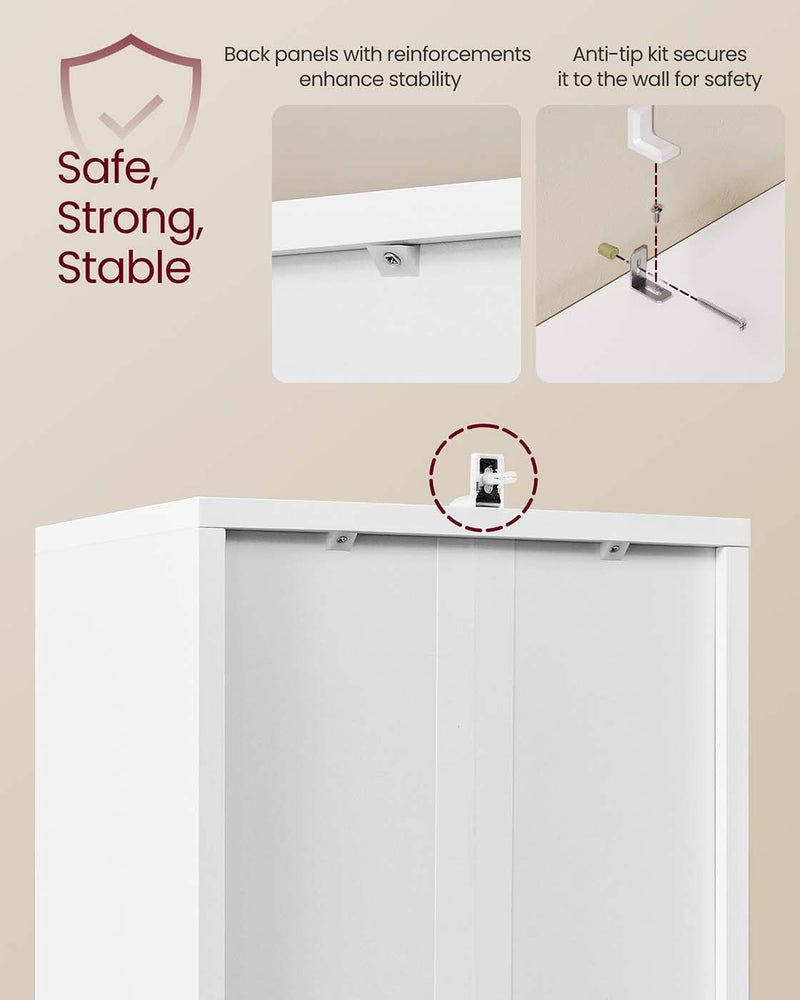 Tall Cloud White Wooden Bookcase with Door for Living Room or Office by Vasagle