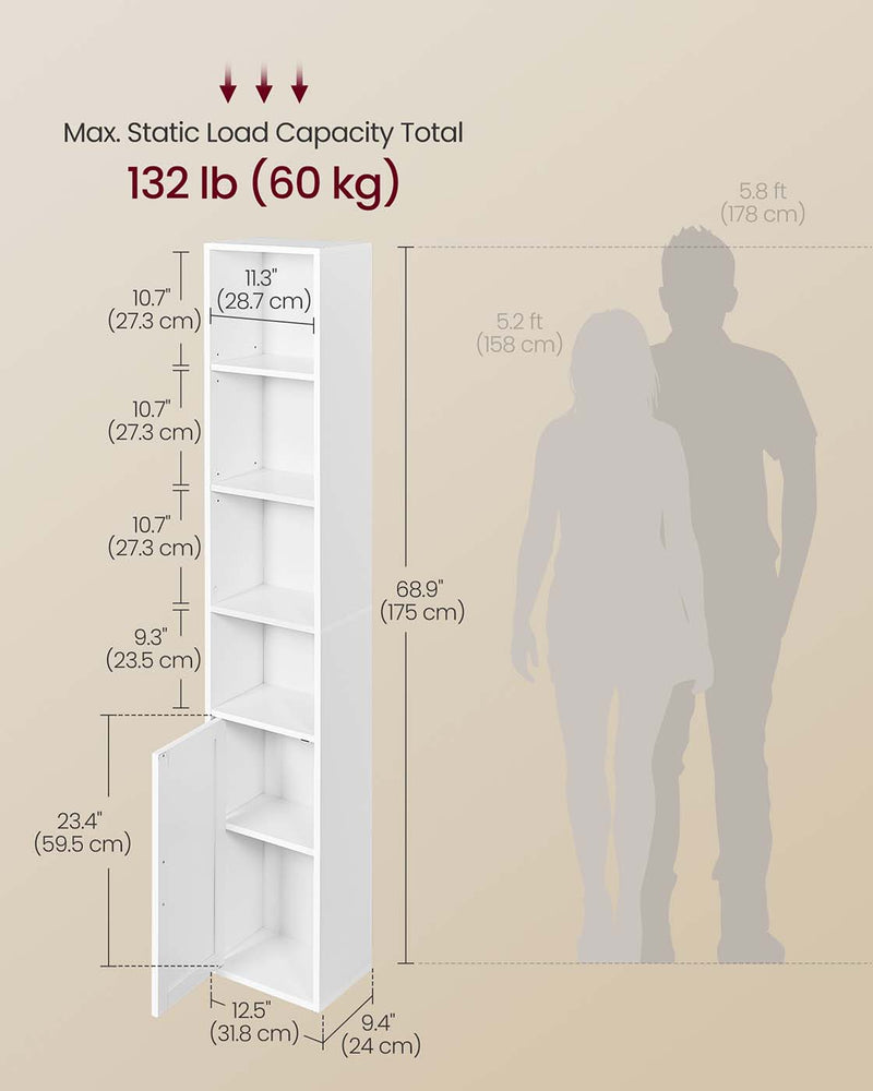 Tall Cloud White Wooden Bookcase with Door for Living Room or Office by Vasagle