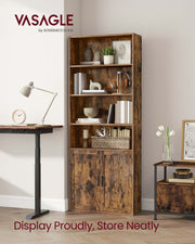 Tall Rustic Brown Wooden Bookcase with Storage Cabinet for Home or Office by Vasagle
