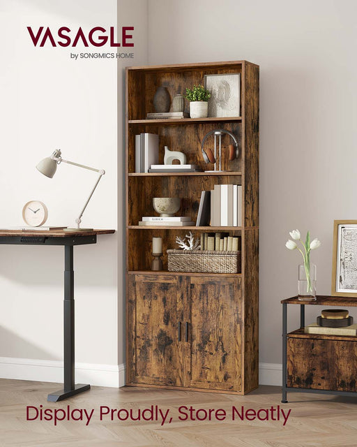 Tall Rustic Brown Wooden Bookcase with Storage Cabinet for Home or Office by Vasagle