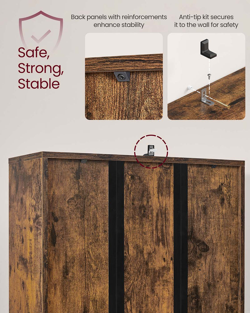 Tall Rustic Brown Wooden Bookcase with Storage Cabinet for Home or Office by Vasagle