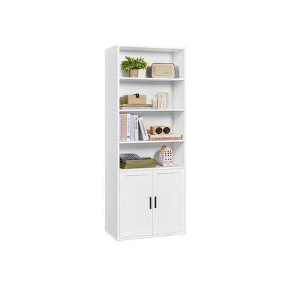 Tall White Wooden Bookcase with Storage Cabinet for Living Room or Office by Vasagle