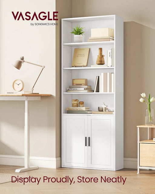 Tall White Wooden Bookcase with Storage Cabinet for Living Room or Office by Vasagle