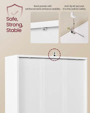 Tall White Wooden Bookcase with Storage Cabinet for Living Room or Office by Vasagle