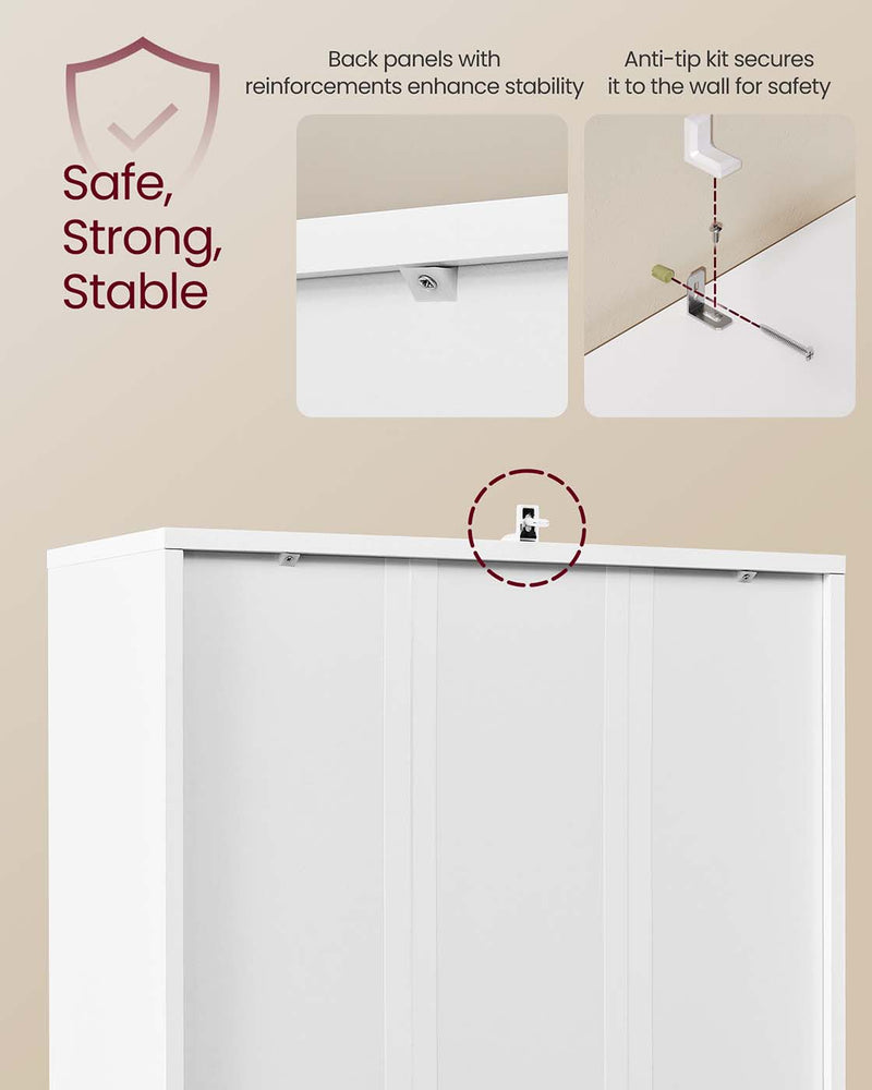 Tall White Wooden Bookcase with Storage Cabinet for Living Room or Office by Vasagle