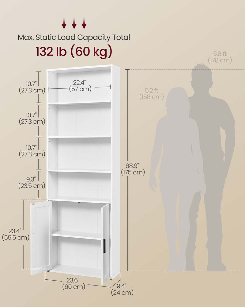 Tall White Wooden Bookcase with Storage Cabinet for Living Room or Office by Vasagle