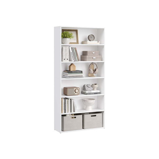 White Wooden Bookcase With 5 Shelves Cloud White Freestanding Display Unit by Vasagle, 80x24x160.7cm