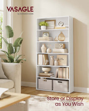White Wooden Bookcase With 5 Shelves Cloud White Freestanding Display Unit by Vasagle, 80x24x160.7cm