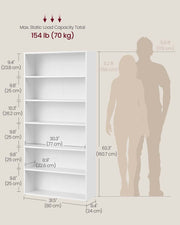 White Wooden Bookcase With 5 Shelves Cloud White Freestanding Display Unit by Vasagle, 80x24x160.7cm