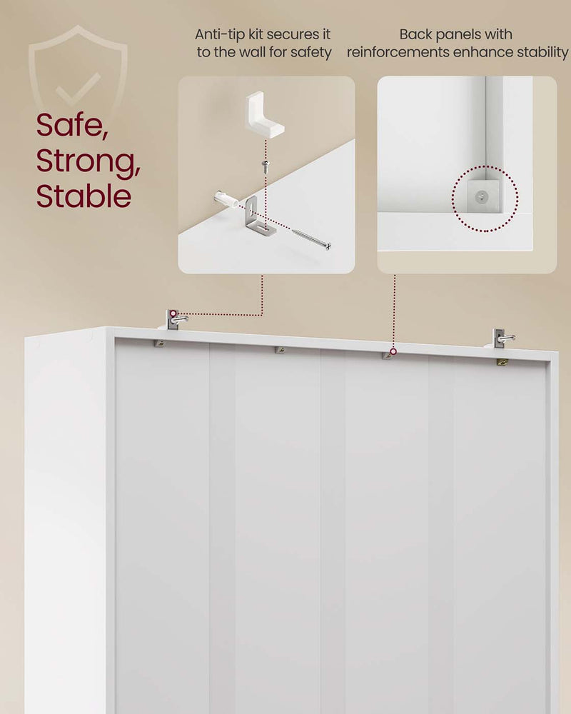 White Wooden Bookcase With 5 Shelves Cloud White Freestanding Display Unit by Vasagle, 80x24x160.7cm