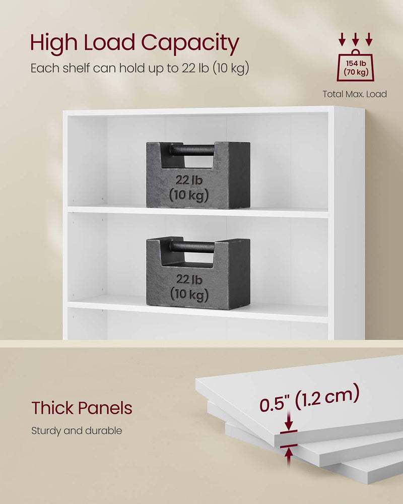 White Wooden Bookcase With 5 Shelves Cloud White Freestanding Display Unit by Vasagle, 80x24x160.7cm