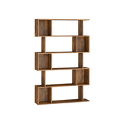 5 Tier Wooden Bookcase with Open Shelves Rustic Brown Space Saving Storage by Vasagle