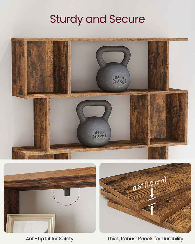 5 Tier Wooden Bookcase with Open Shelves Rustic Brown Space Saving Storage by Vasagle