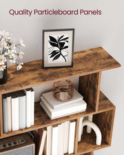 5 Tier Wooden Bookcase with Open Shelves Rustic Brown Space Saving Storage by Vasagle