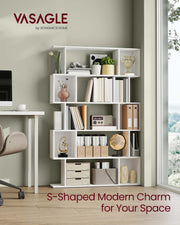 White 5 Tier Wooden Bookcase with Open Shelves for Home or Office Storage by Vasagle