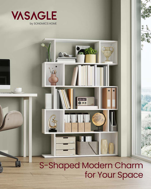 White 5 Tier Wooden Bookcase with Open Shelves for Home or Office Storage by Vasagle