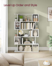 White 5 Tier Wooden Bookcase with Open Shelves for Home or Office Storage by Vasagle