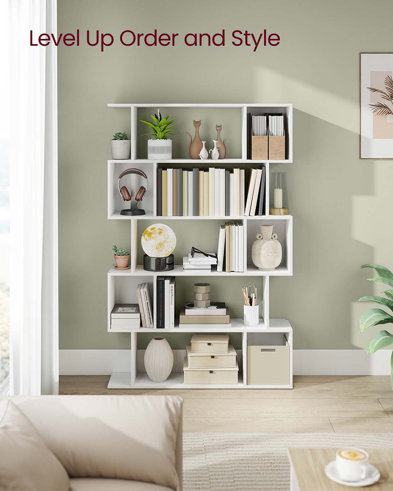 White 5 Tier Wooden Bookcase with Open Shelves for Home or Office Storage by Vasagle